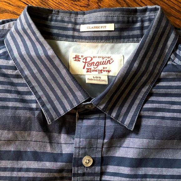 ORIGINAL PENGUIN Blue Striped Short Sleeve Button Down Shirt - Picture 5 of 6